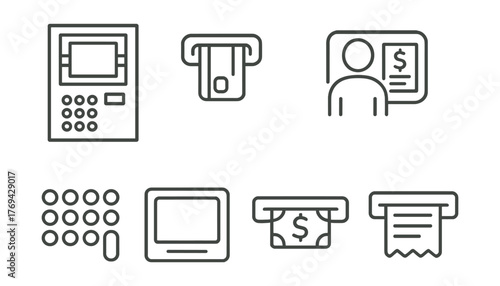 Series of icons for a cash register, including a keypad, a card reader