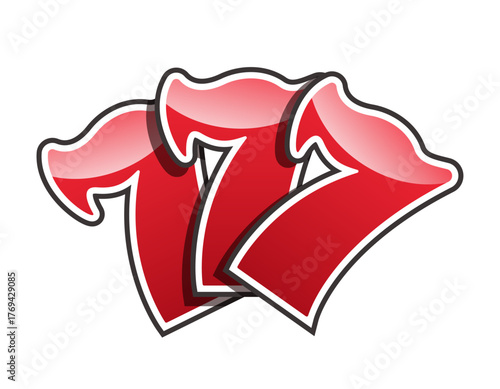 Three sevens. Jackpot. Vector illustration isolated on white background