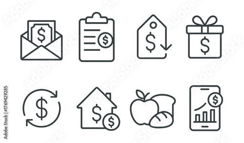 Series of icons that represent various financial transactions