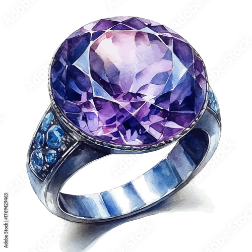watercolor vector of Iolite Ring, isolated on a white background.