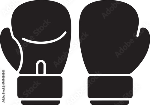 Boxing Gloves Gear Punching: Sport Item Protection Illustration for Fighter in Boxing Training Black Silhouette Equipment Vector