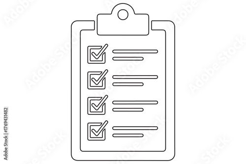 Continuous one line drawing of checklist clipboard icon minimal outline illustration
