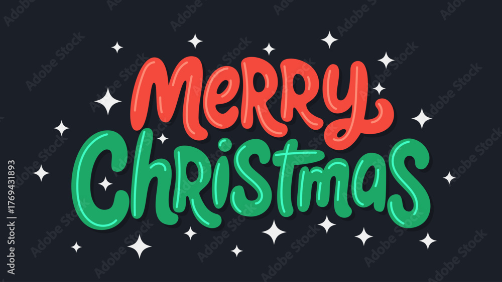 Fototapeta premium Merry Christmas Hand Lettering. Festive background design
