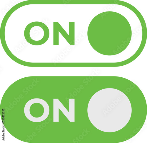 Green on off toggle switch buttons flat vector design element for user interface isolated on white background