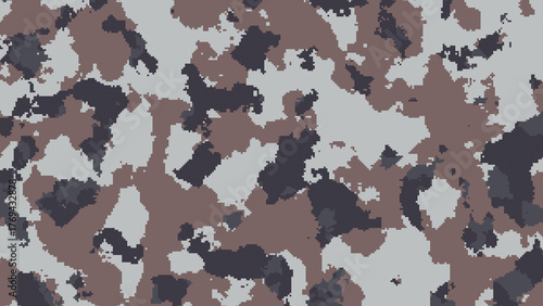 Abstract geometric camouflage background featuring irregular blocks in desert forest and stone color palette
