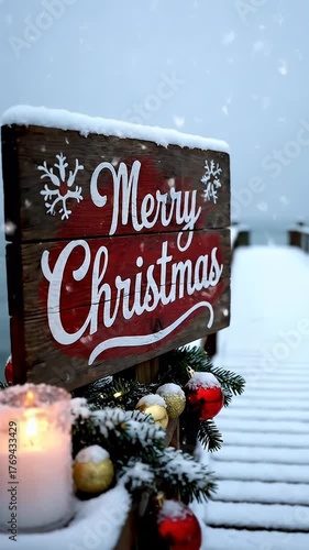 Christmas sign in snowy scene