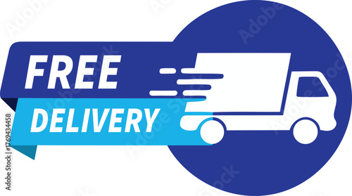 Free delivery truck icon with blue and white color scheme