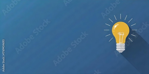 A light bulb with blue rays on a blue background, simple and minimalist design, clean lines, modern and conceptual, creative idea 