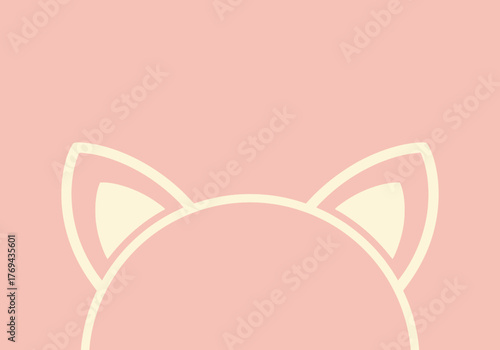 Minimalist illustration of cute cat ears peeking up from the bottom of a solid pastel pink background.