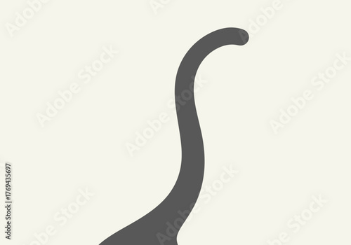 Minimalist gray silhouette of a long-necked dinosaur, possibly a sauropod, on a plain background.