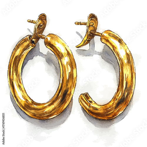 watercolor vector of Hoop Earrings, isolated on a white background.