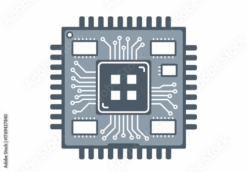 Central processing unit chip with radiating lines and square pattern, technological illustration