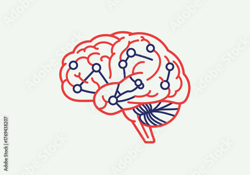 Stylized brain illustration with interconnected nodes and lines.