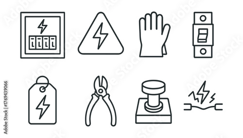 Set of icons for electrical tools and safety equipment