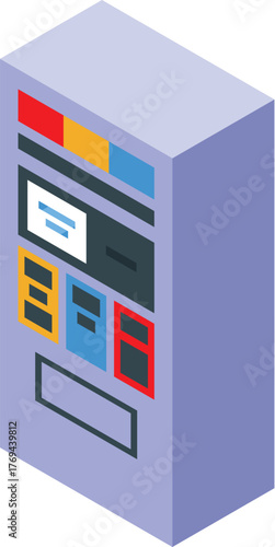 Isometric ticket vending machine offering various ticketing options for public transport users