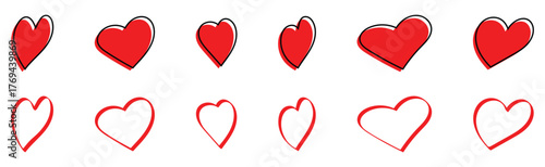 Isolated modern-graphical hand-made abstract heart icons set. Valentine-day special hand-made love shape icons. EPS 10. 