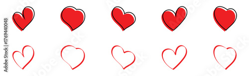 Isolated modern-graphical hand-made abstract heart icons set. Valentine-day special hand-made love shape icons. EPS 10. 