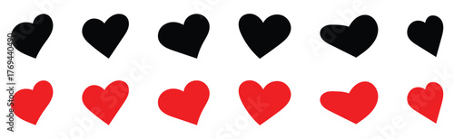  Abstract graphical doodle love icon drawing. Isolated Red and Black love heart icon set on white background. Modern hand-drawn valentines love icon set. 