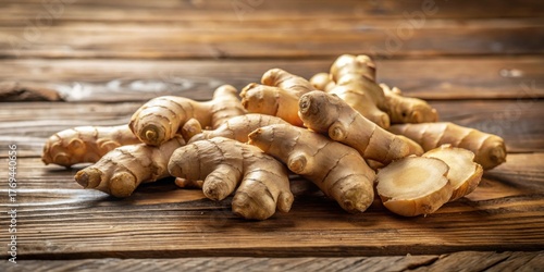Aromatic Ginger Root Pile on Rustic Wooden Surface