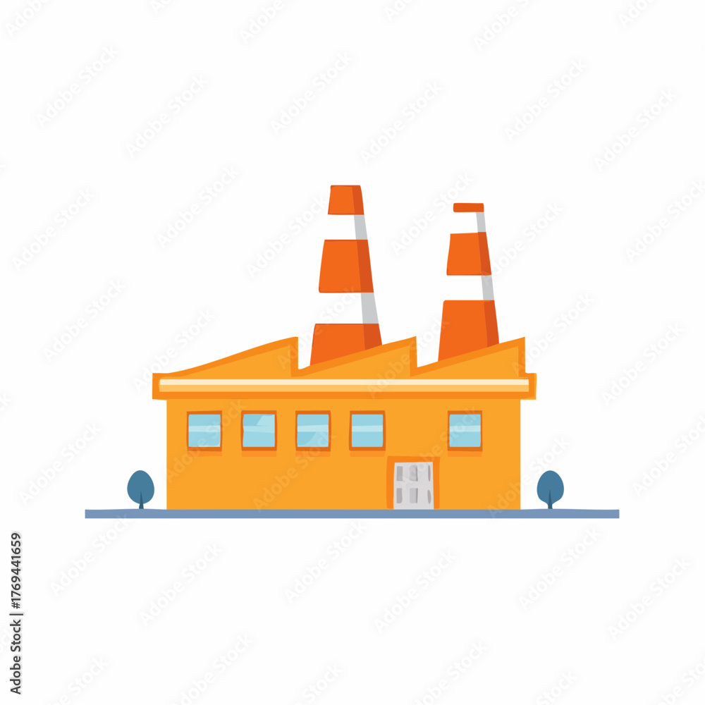 Naklejka premium Cartoon illustration of an industrial factory with chimneys