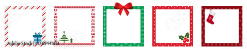 Christmas square frame set. xmas frame for scrapbook, photobook, photo collage, festive border. Vector illustration.