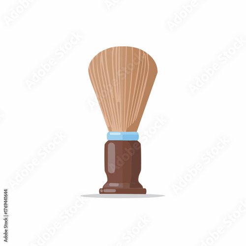 Shaving brush illustration. Isolated barber tool for lathering soap or cream. Brown handle.