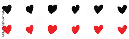  Abstract graphical doodle love icon drawing. Isolated Red and Black love heart icon set on white background. Modern hand-drawn valentines love icon set. EPS 10.