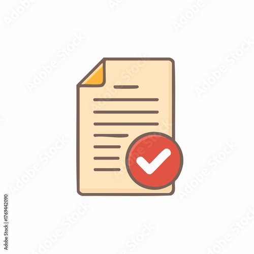 Document illustration with check mark icon. Approved paper document. Vector graphic.