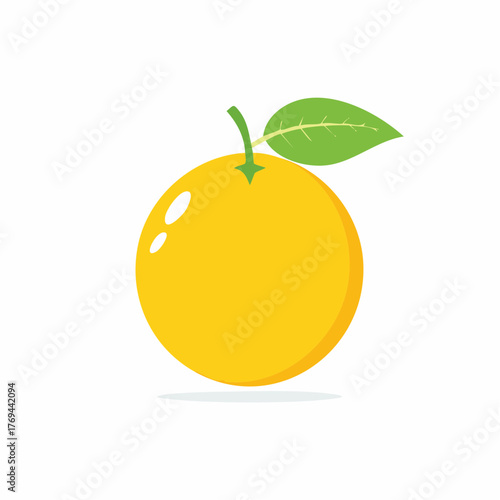 Vibrant yellow orange illustration with stem and a green leaf against a white background