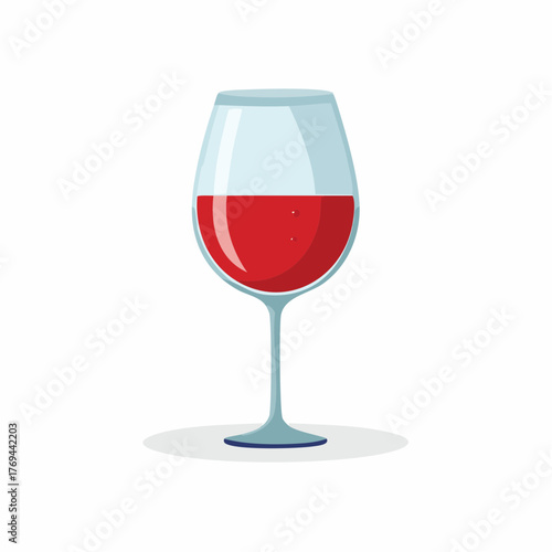 Elegant wine glass filled with vibrant red wine on a clean white background, celebration symbol, alcoholic beverages