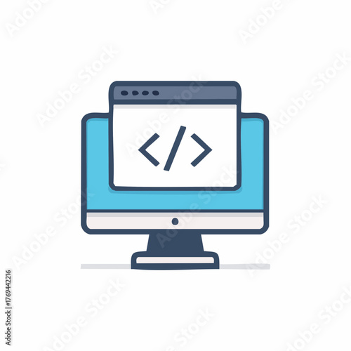 Stylized Illustration of Computer Screen Displaying Code Symbols for Program Development