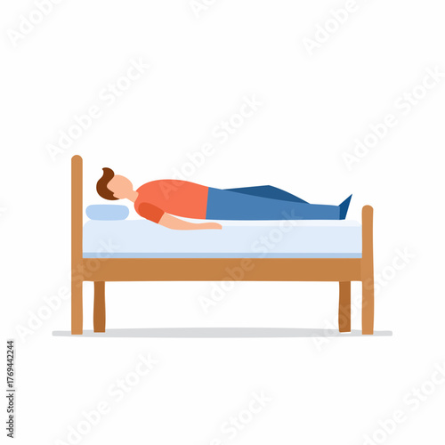 Person sleeping soundly in a comfortable bed with pillow flat style graphic illustration