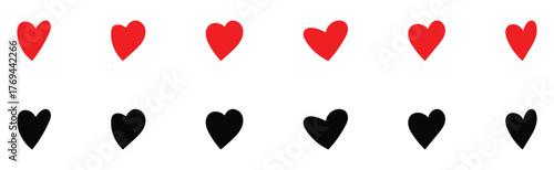  Abstract graphical doodle love icon drawing. Isolated Red and Black love heart icon set on white background. Modern hand-drawn valentines love icon set. EPS 10. 