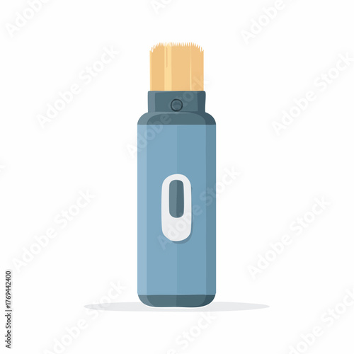 Illustration of a blue cosmetic bottle with a brush applicator