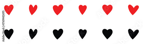 Isolated Red and Black love heart icon set on white background. Abstract graphical doodle love icon drawing. EPS 10. 