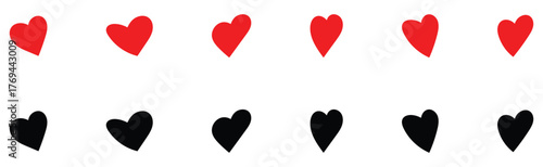 Isolated Red and Black love heart icon set on white background. Abstract graphical doodle love icon drawing. EPS 10. 