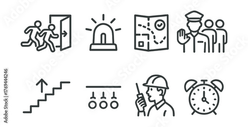 Series of icons depicting various situations, including a man in a hard hat