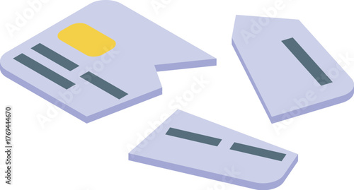 Pieces of a broken credit card represent financial difficulties, debt, and economic instability