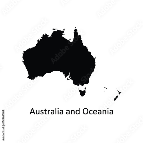 Black silhouette map of australia and oceania continent