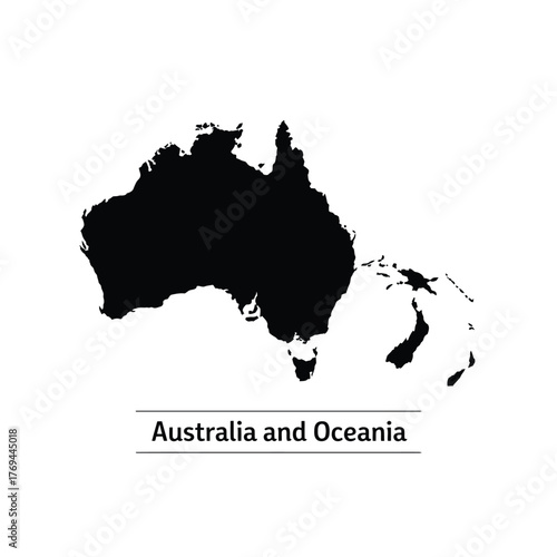 Black silhouette map of australia and oceania region