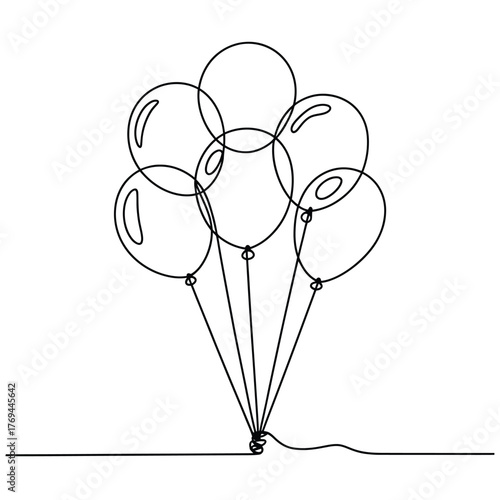 Simple line drawing of a bunch of balloons floating together