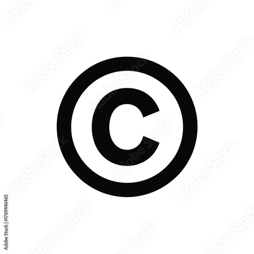 Copyright symbol circle icon black and white simple graphic