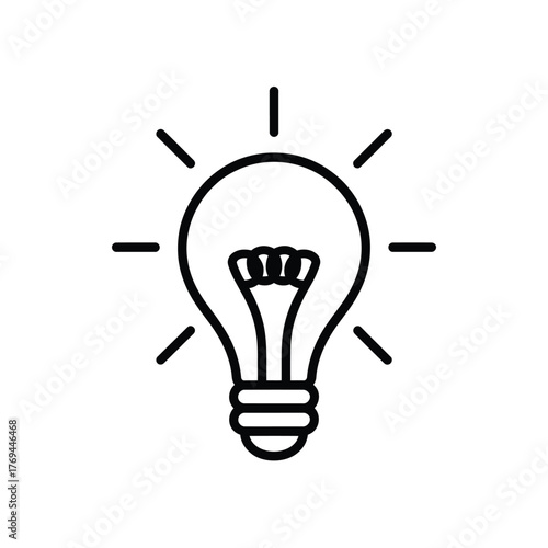 Simple line art illustration of a glowing light bulb