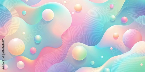 Abstract Pastel Wave Background with Floating Spheres and Subtle Lines