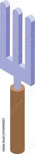 Isometric garden fork with wooden handle, ideal for loosening and aerating soil, removing weeds, and transplanting seedlings