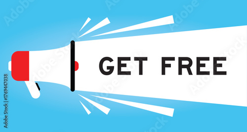 Color megaphone icon with word get free in white banner on blue background