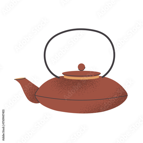 Traditional Asian teapot for brewing tea. Japanese or Chinese ceramic pottery. Flat vector illustration isolated