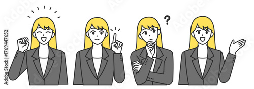 いろんな表情をしたスーツの女性イラスト