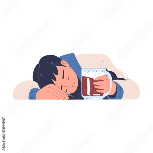 Man with Alcohol Drink and Beverage in Glass Vector Illustration