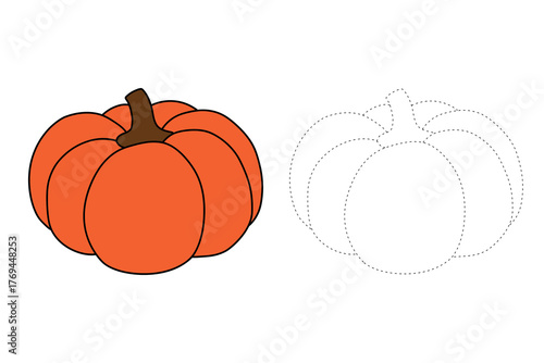 Pumpkin Trace and Coloring Pages Thanksgiving Day Celebrate for Kids Printable Vector